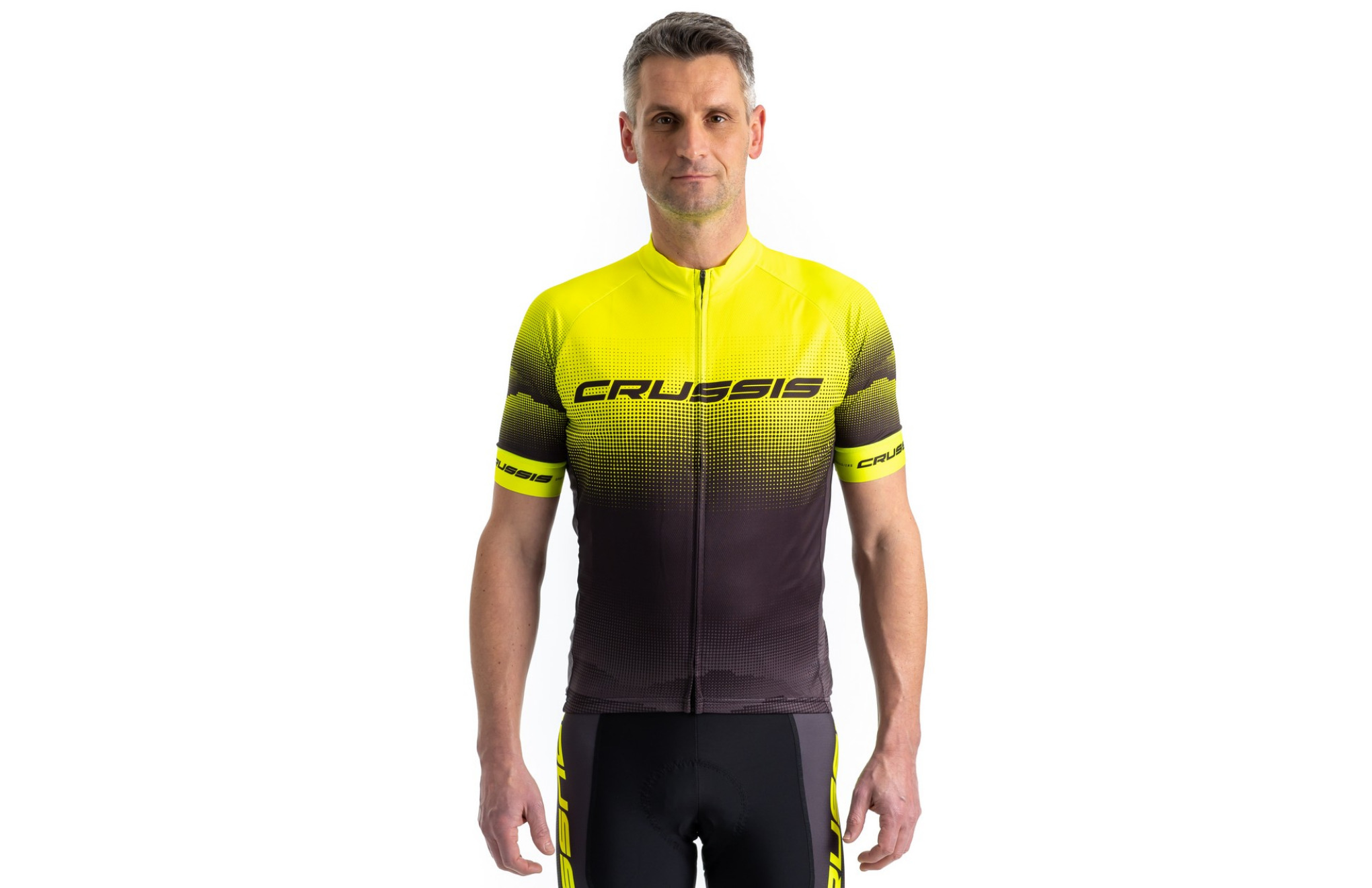 Cyklistický dres CRUSSIS, krátký rukáv, černá/žlutá