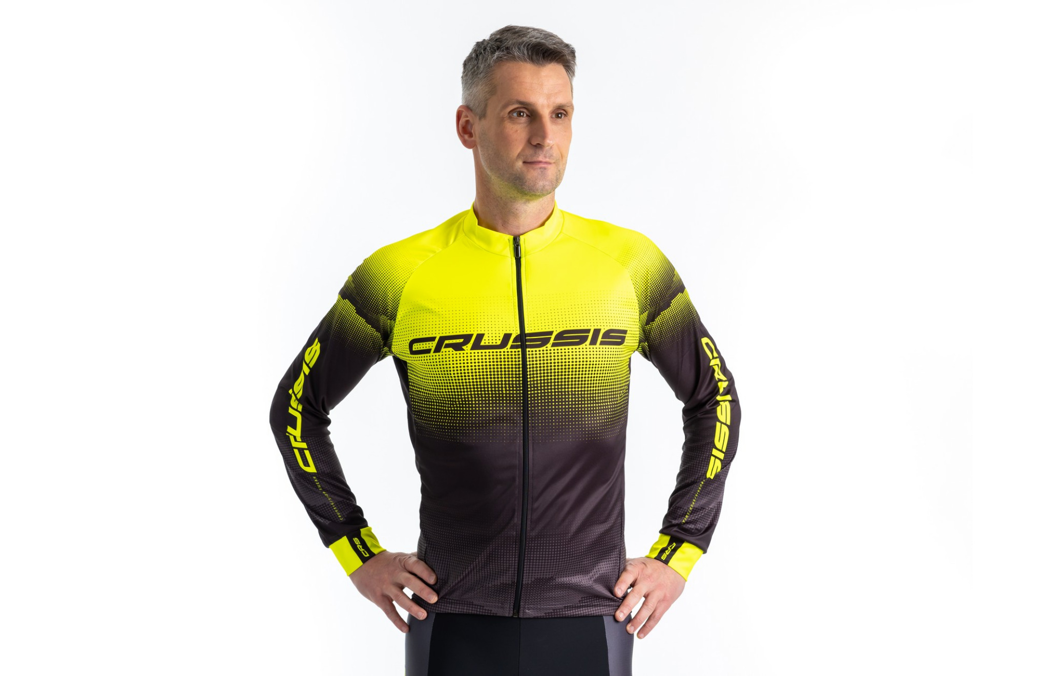 Cyklistický dres CRUSSIS, dlouhý rukáv, černá/žlutá