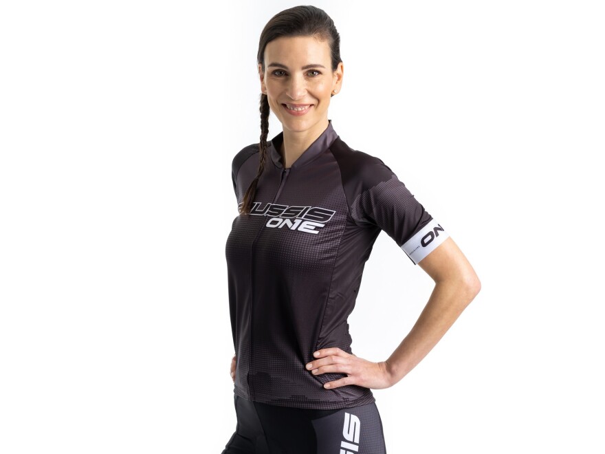 Dámský cyklistický dres CRUSSIS - ONE, krátký rukáv, černá / bílá