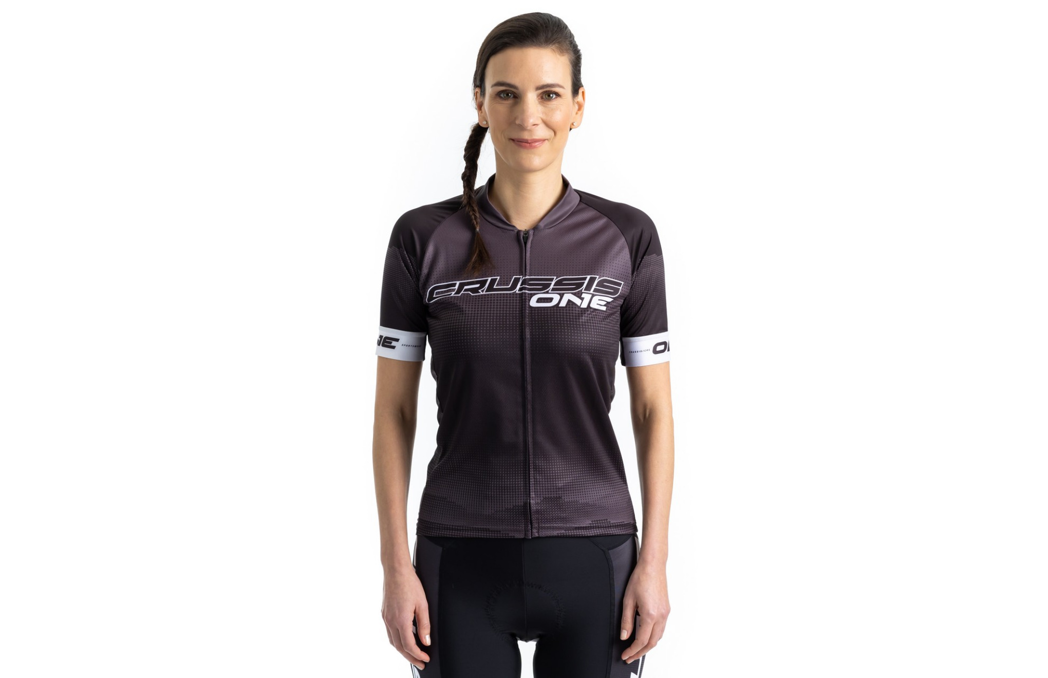 Dámský cyklistický dres CRUSSIS - ONE, krátký rukáv, černá/bílá