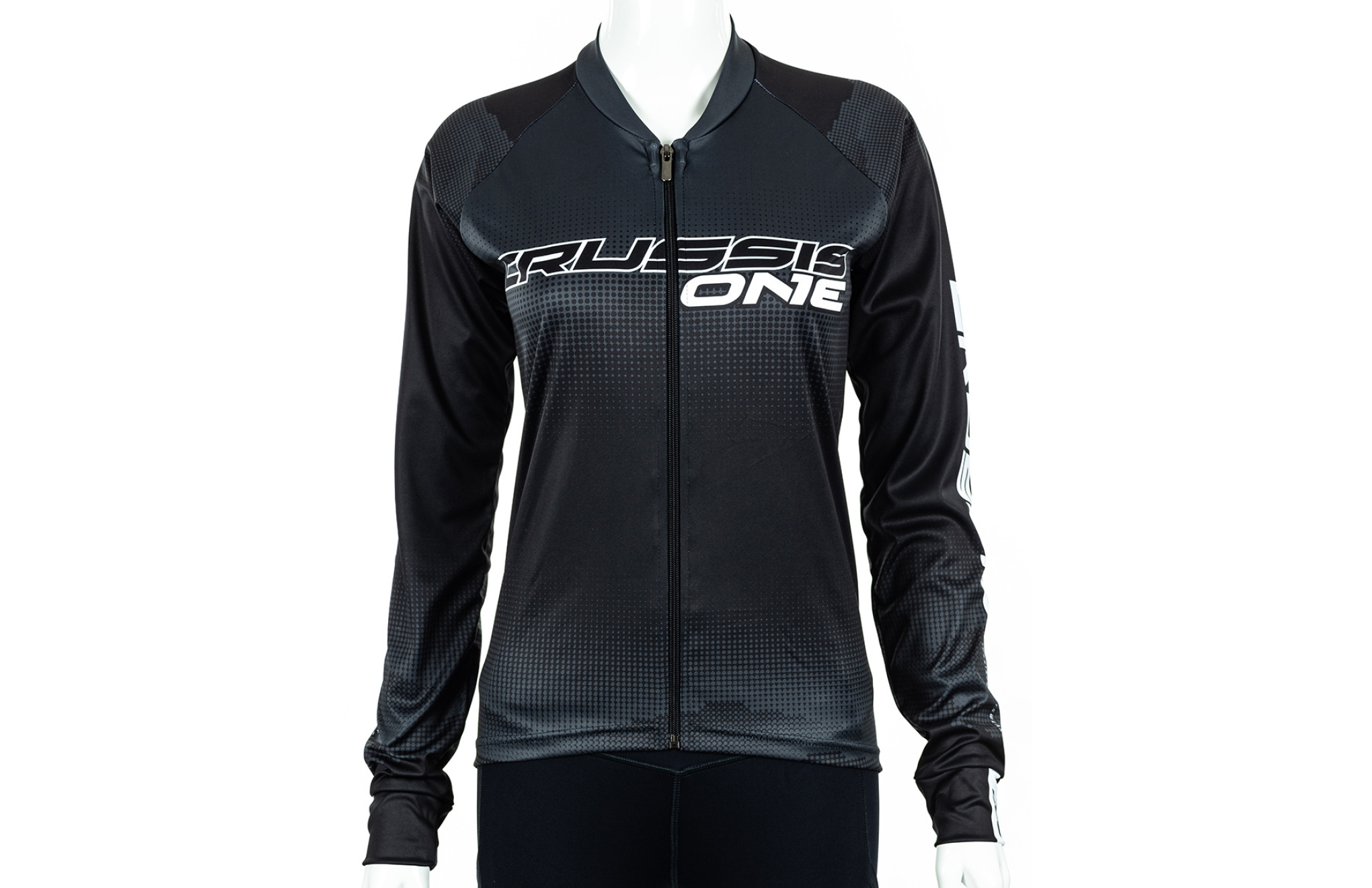 Dámský cyklistický dres CRUSSIS - ONE, dlouhý rukáv, černá/bílá