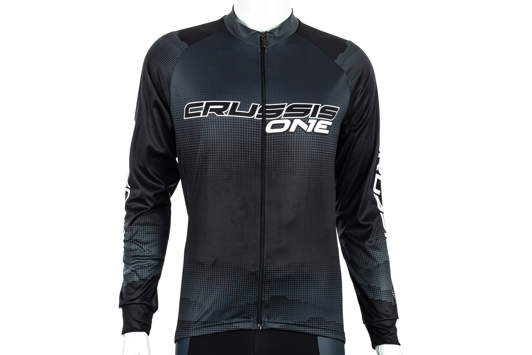 Cyklistický dres CRUSSIS - ONE, dlouhý rukáv, černá/bílá